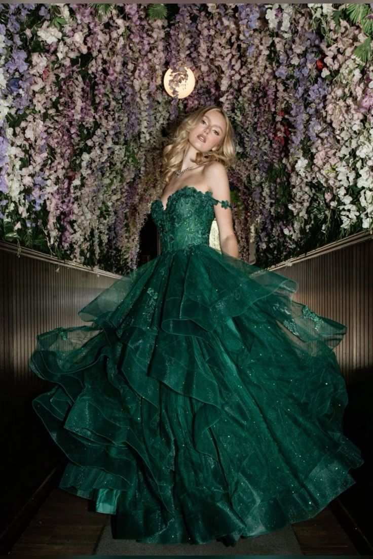 Vintage Off The Shoulder Emerald Green Tulle Appliques A Line Long Party Dress Formal Guest Dress SP369