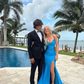 Elegant Blue V Neck Prom Dress With Split,Blue Formal Dress Y5894