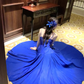 Unique Spaghetti Straps Royal Blue Pleated Satin Long Party Dress 19th Birthday Outfits SP2014