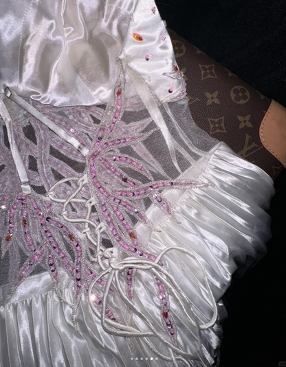 Stylish Silver Gray Spaghetti Straps Satin Pleated Beaded Mermaid Prom Dress Long Evening Dress SP875