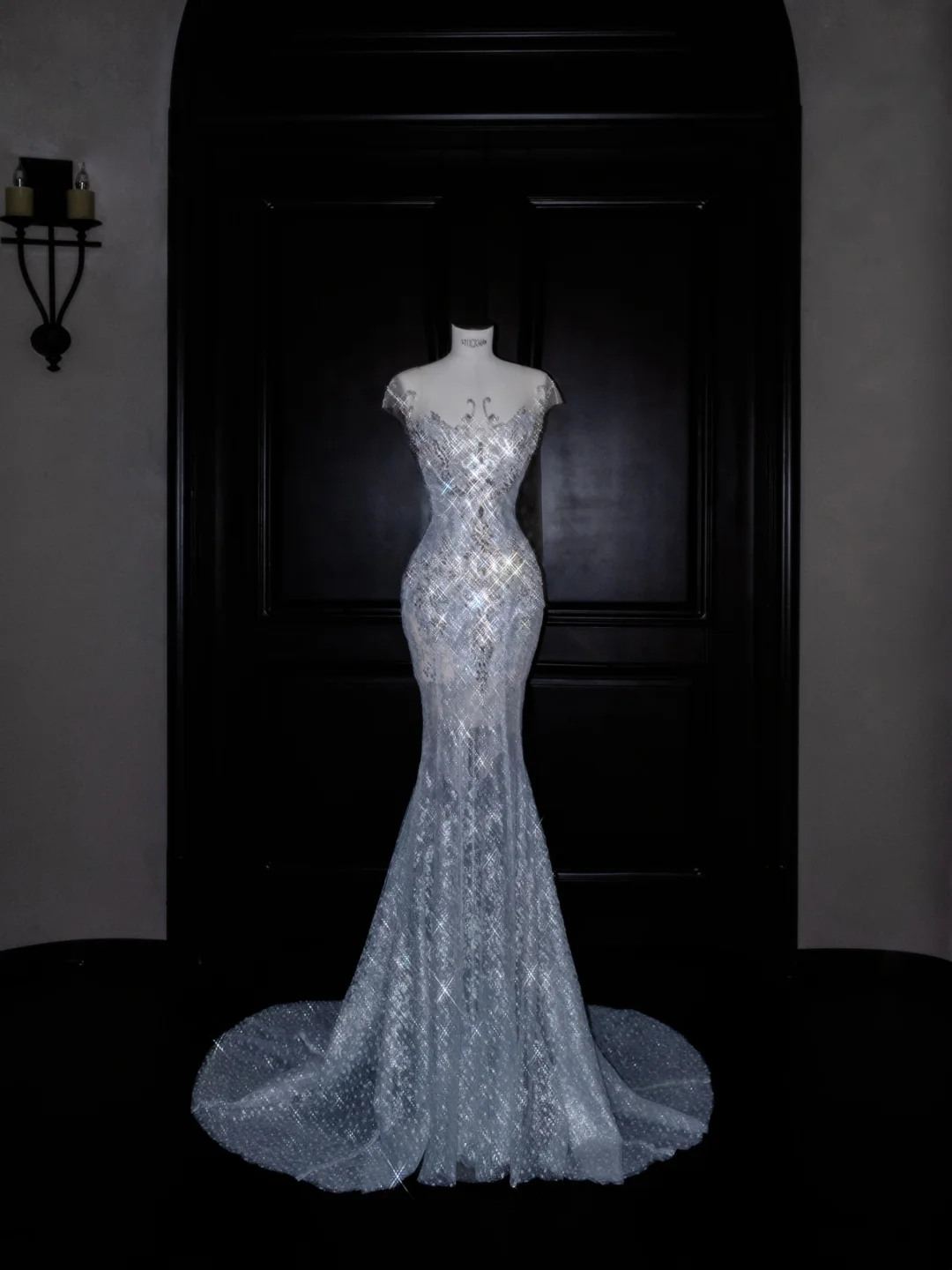 Beautiful Mermaid Sequin Beaded Evening Dress,Blue Tulle Prom Dress Y8690