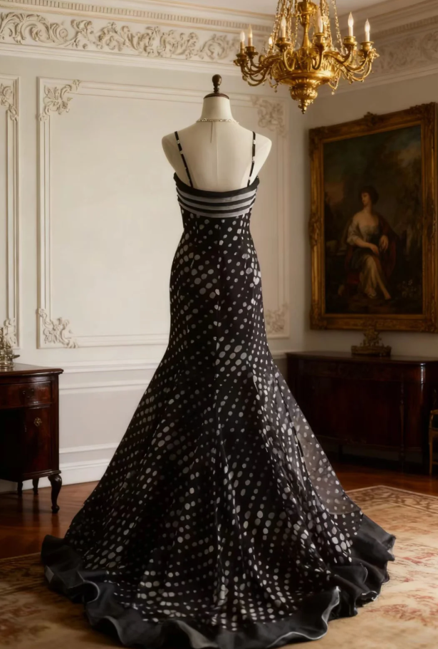 Unique Spaghetti Straps Chiffon Ruffle Mermaid Long Evening Dress Birthday Prom Dresses SP1024