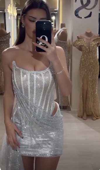 Shiny Strapless Sequin Sheath Short Birthday Outfits,Silver Short 6th Grade Homecoming Dress SP3329