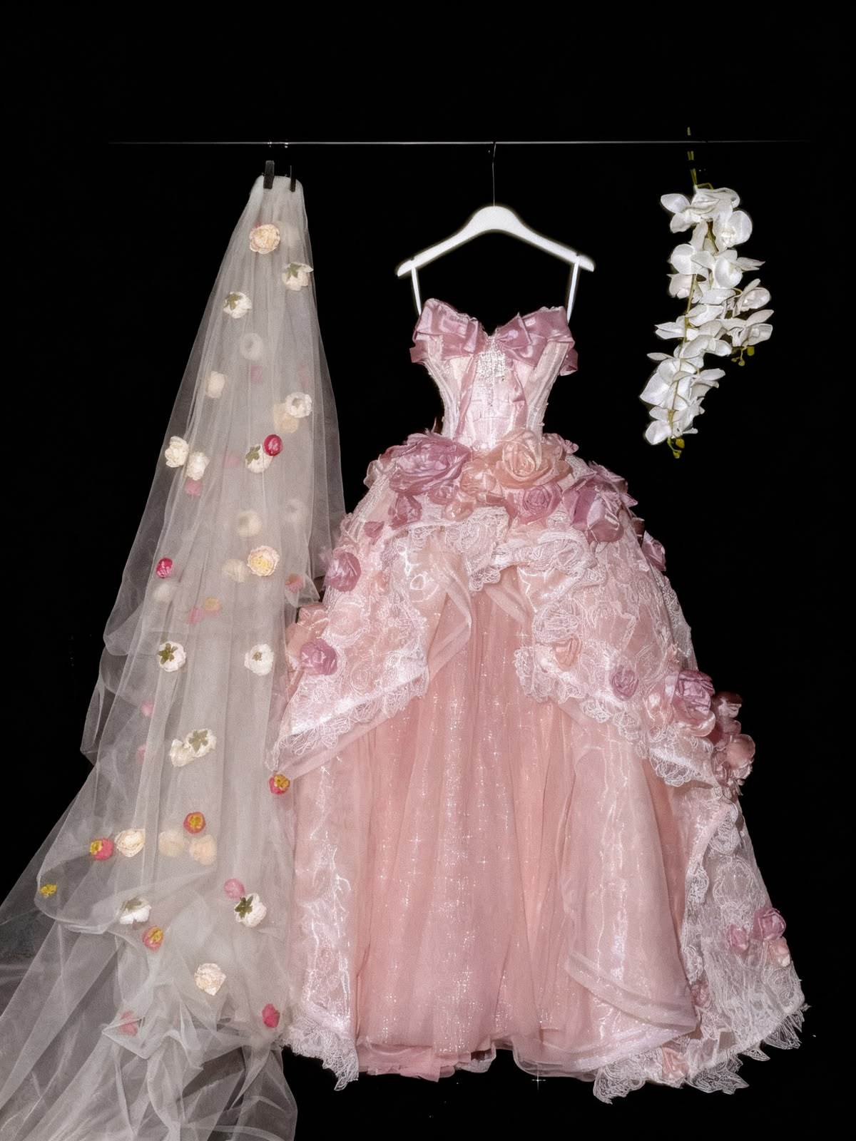 Glamorous Pink Tulle Lace 3D Floral Long Party Dress Prom Dresses SP3709