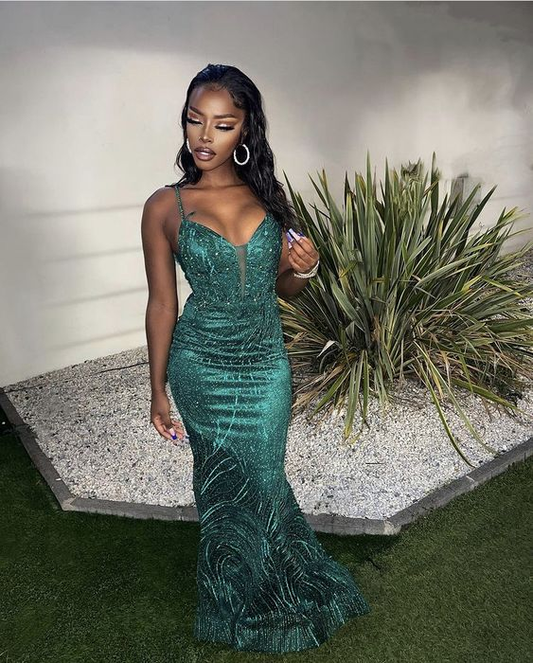 Stunning Green Sleeveless Evening Dress,Glam Dress Y5907