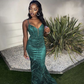 Stunning Green Sleeveless Evening Dress,Glam Dress Y5907