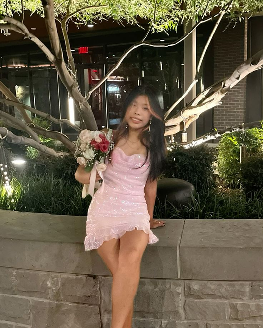 Sparkly Pink Sequin Ruffle Short 17th Birthday Outfits ,Mini Homecoming Dress SP2943