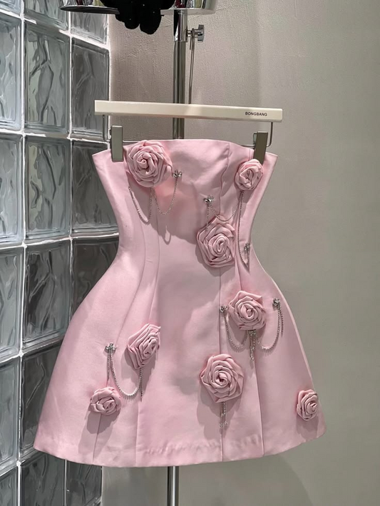 Cute Strapless Satin Short 9th Graduation Homecoming Dress,Pink Mini 16th Birthday Outfits SP3057