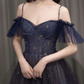 Dark starry sky purple tulle long prom dress purple evening dress Y5847