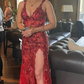 Modern Sequins Straps Applique Long Prom Evening Dress Y6352