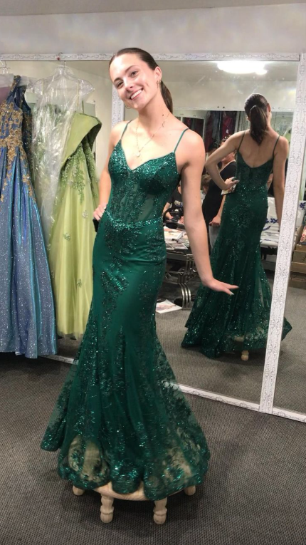 Pretty Green Tulle Sequin Mermaid Long Party Dress Birthday Prom Dresses SP4231