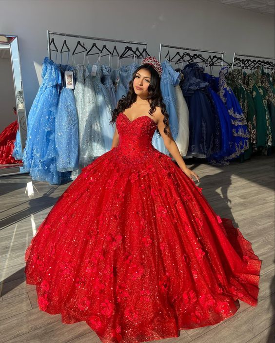 Elegant Red Ball Gown Quinceanera prom Dress For Sweet 16  Y2059