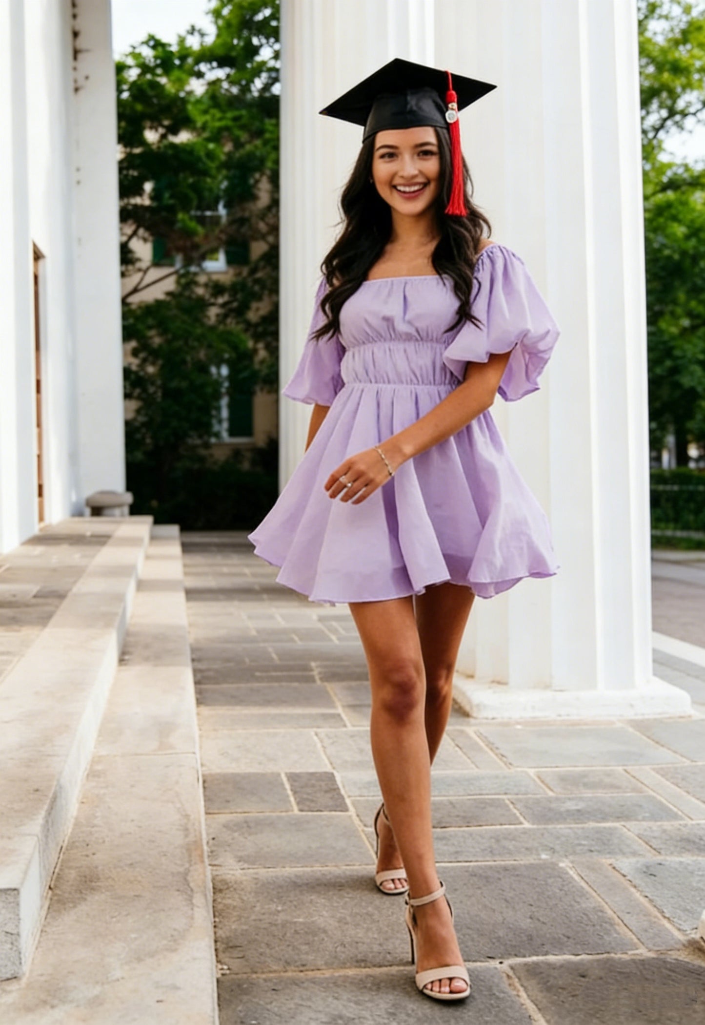 Cute White Puffy Sleeves Short Homecoming Dress,Graduation Dress Y1340