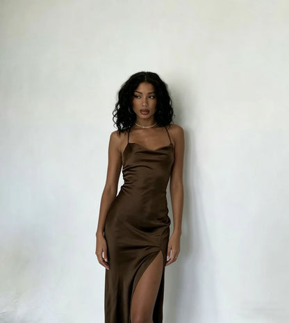 Sexy Brown Long Prom Dress With Split,Black Girls Prom Gown Y4585