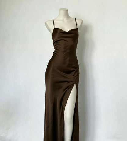 Sexy Brown Long Prom Dress With Split,Black Girls Prom Gown Y4585