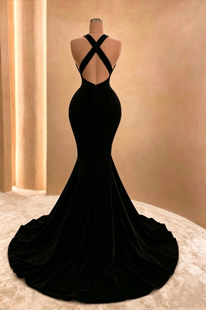 Sexy Black Mermaid Long Prom Dress with Train,Chic Black Evening Gown Y4178