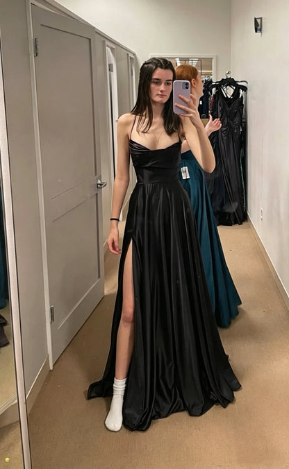 Burgundy A-line Floor-Length Satin Solid Color Prom Dresses Backless Sleeveless Elegant Senior Prom Dress Y4388