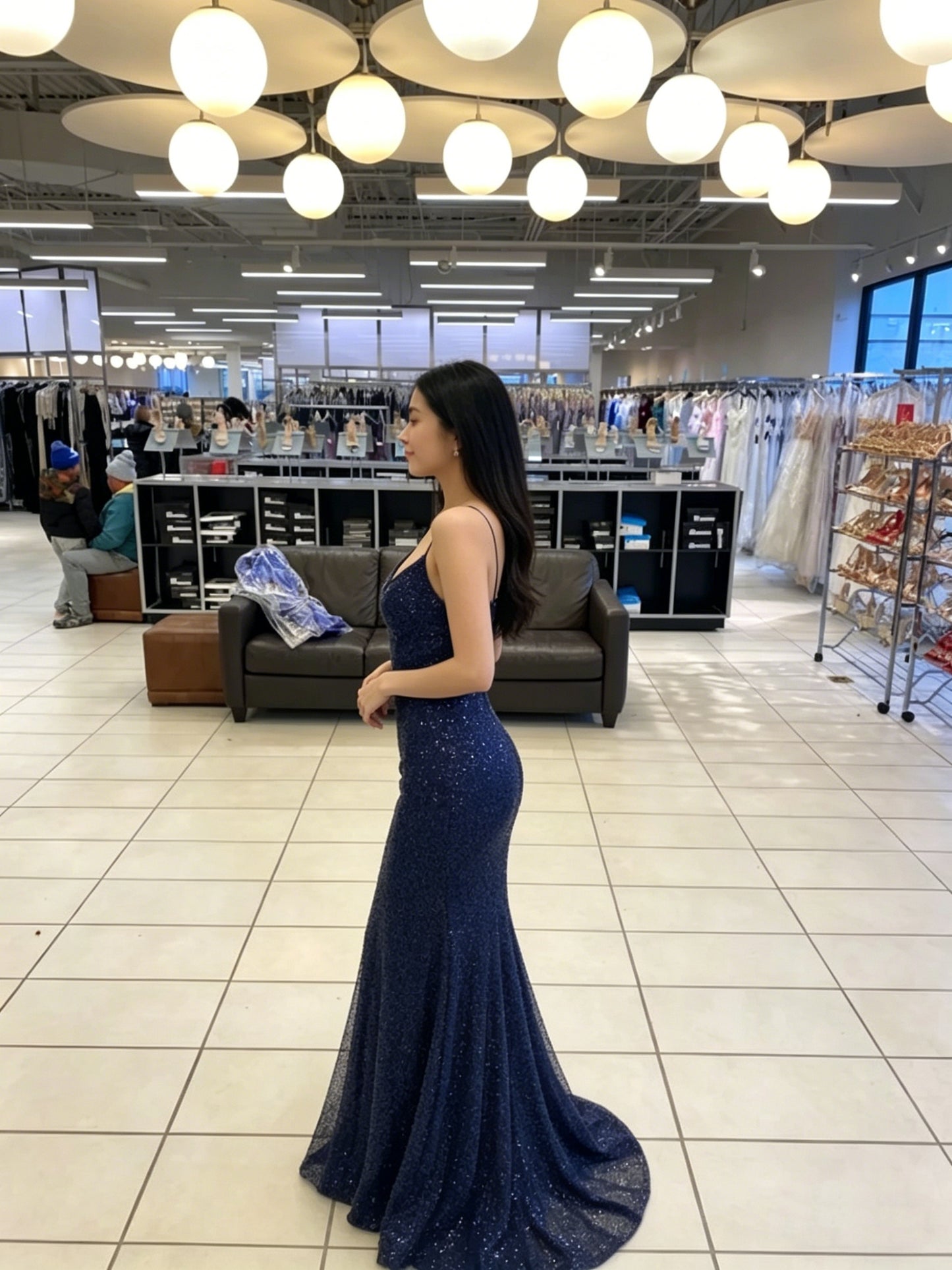 Sparkly Navy Blue Mermaid Long Prom Dress,Navy Blue Evening Gown  Y2917