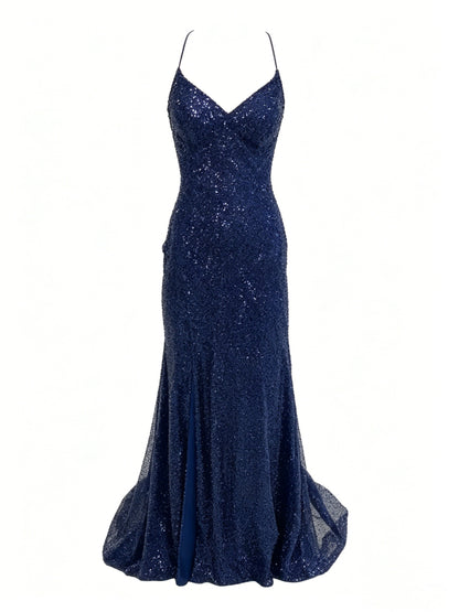 Sparkly Navy Blue Mermaid Long Prom Dress,Navy Blue Evening Gown  Y2917