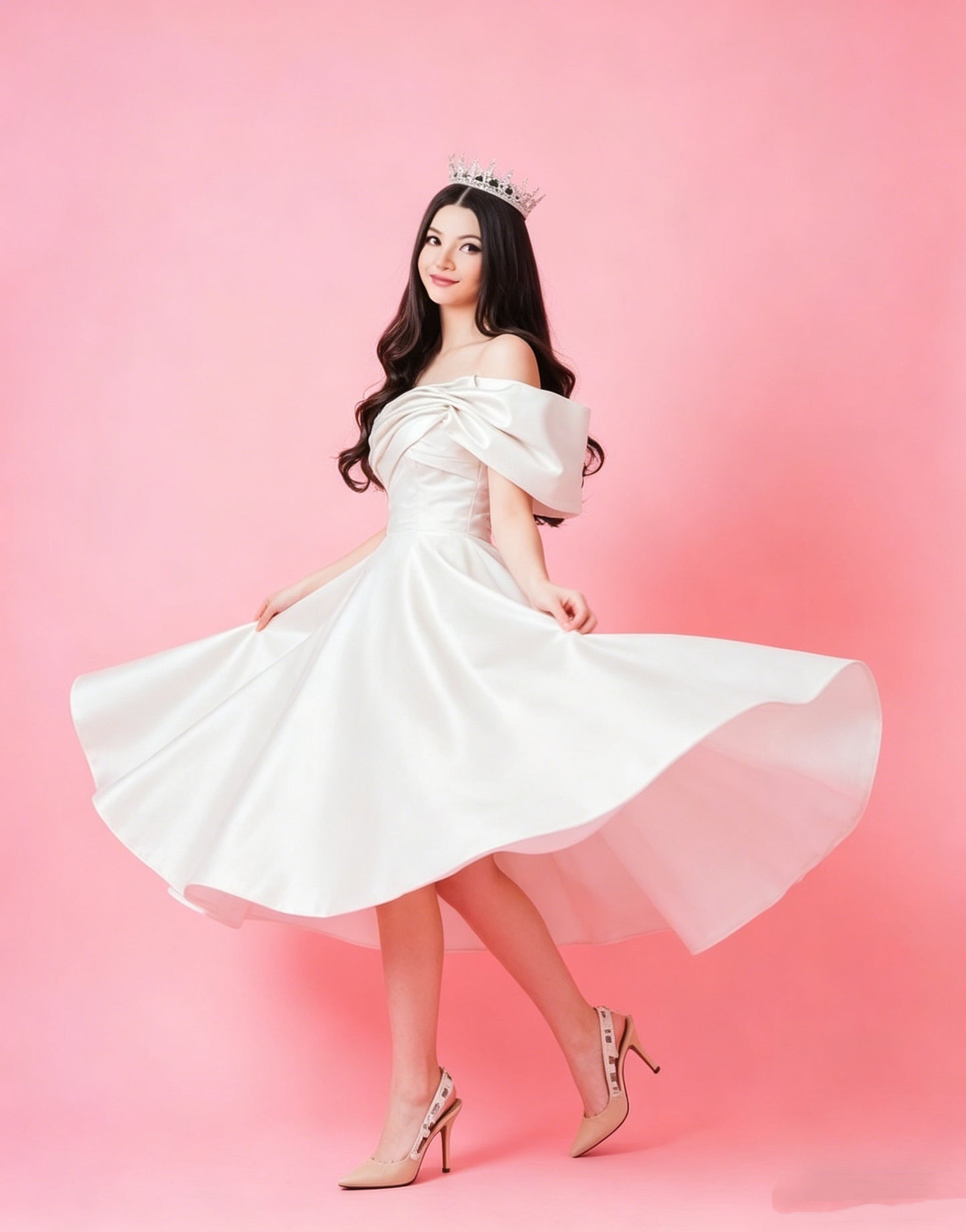 Cute White Off The Shoulder Satin Birthday Party Dress Sweet 15 Dress Short Prom Dress Y2583