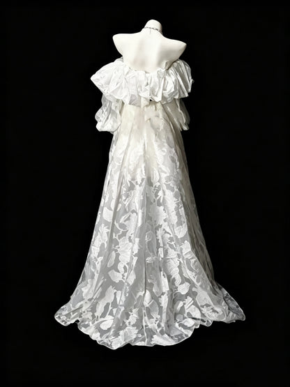 Classy White Off The Lace Floral Long Prom Dress Party Gown SP3193