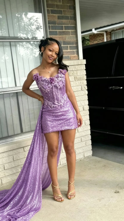 Gorgeous Strapless Gold Sequin Beaded Sheath Short Graduation Homecoming Dress Birthday Dress SP3472