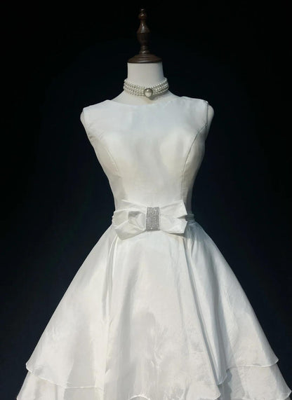 Elegant Sleeveless Satin Layered Short Graduation Homecoming Dress,White Short 15th Birthday Outfits SP2917
