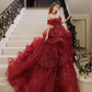 Fairy Off-Shoulder A-Line Red Evening Dress, Sparkling Dress Ball Gown Wedding Dress Y7676