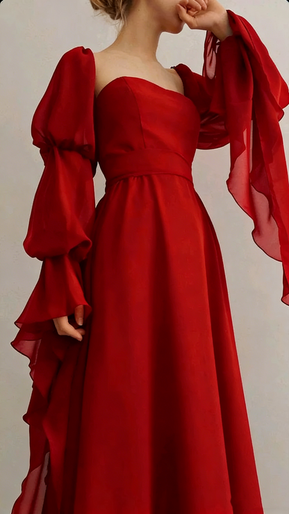 Beautiful Burgundy Vintage Romantic A-line Prom Dress Evening Dress Y2938