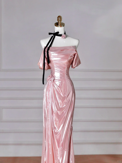 Gorgeous Pink Off The Shoulder Satin Mermaid Long Prom Dress Evening Dress Y8630