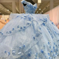 Gorgeous Blue Off The Shoulder Tulle Appliques Ball Gown Birthday Quinceanera Dress Y7835