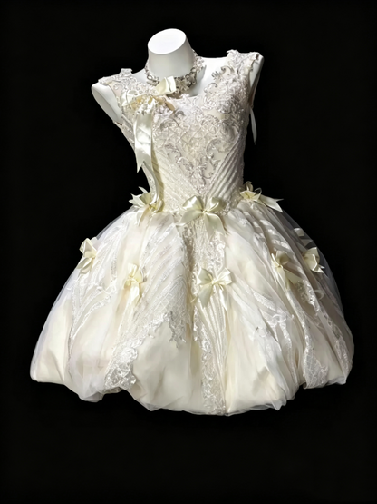 Cute Off White Appliques Bow A Line Short Birthday Outfits Homecoming Dress SP3156