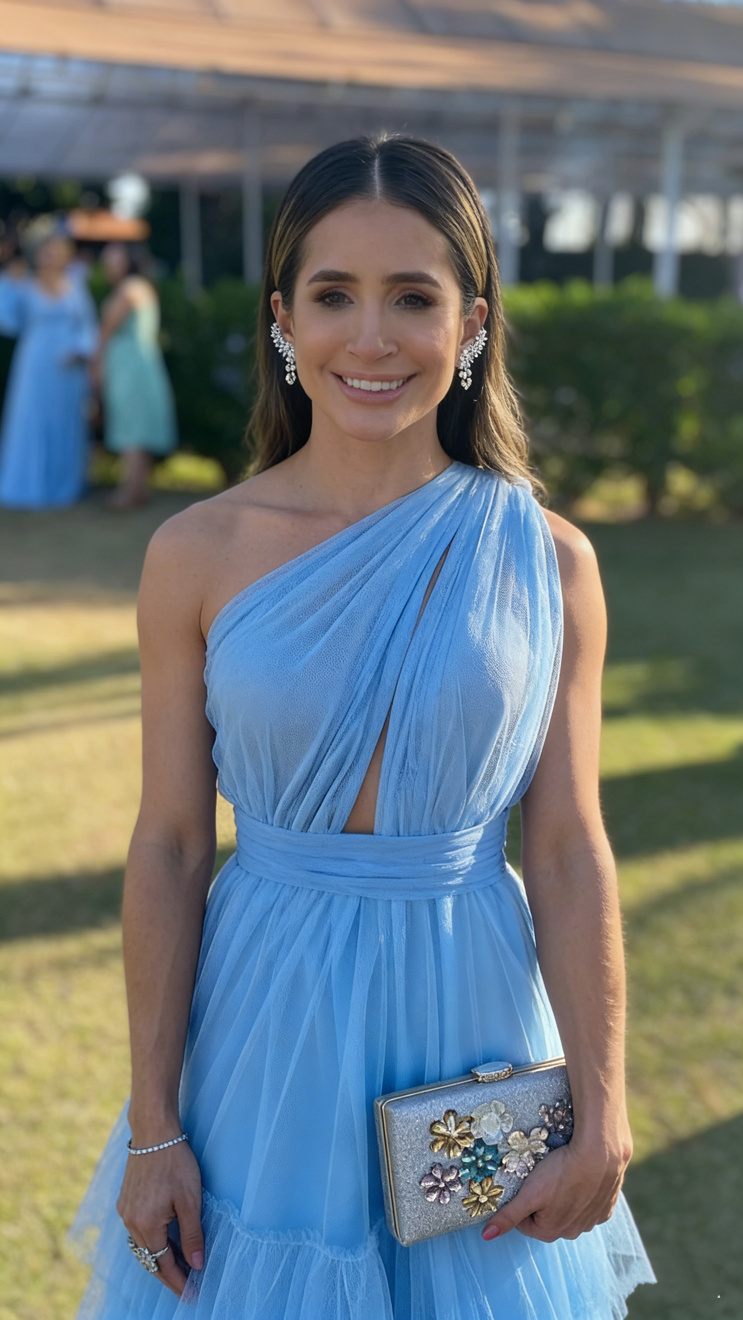 Elegant One Shoulder Blue Tulle Prom Dress,Blue Wedding Guest Dress Y4985