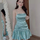 New mint green tight skirt sexy pleated skirt high waist pleated satin dress,short homecoming dress  Y1903