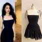 Black Straps A-line Simple Party Dress,Short Homecoming Dress Y1904