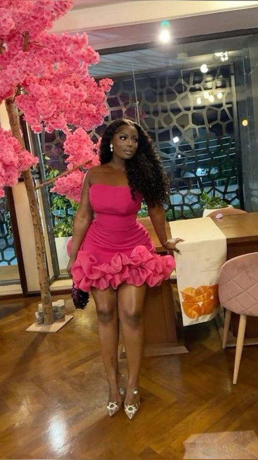 Unique Strapless Hot Pink Pleated Homecoming Dress Short Birthday Dress Y7853