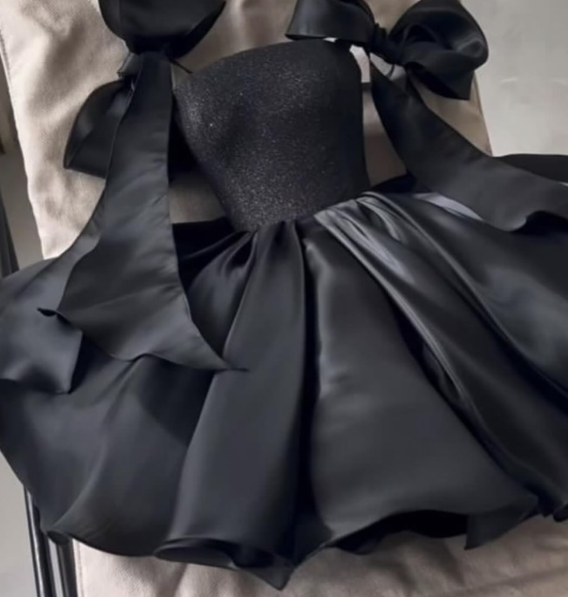 Chic Black A-line Homecoming Dress,Black Cocktail Dress Y6522