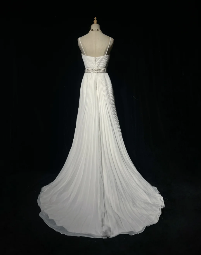 Classy Spaghetti Straps Chiffon Beaded Mermaid Party Dress White Birthday Prom Gowns SP1856