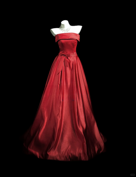 Elegant Red Strapless Satin Long Party Dress Prom Dress SP2761