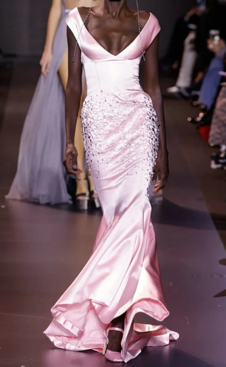 Trendy Pink Off The Shoulder Satin Beaded Mermaid Evening Dress Birthday Outfits SP793