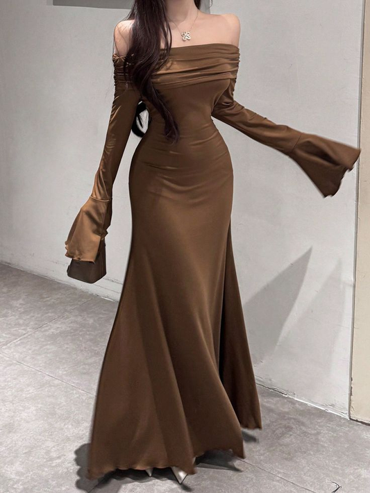 Elegant Off The Shoulder Long Satin Mermaid Evening Dress Prom Dress Y7755