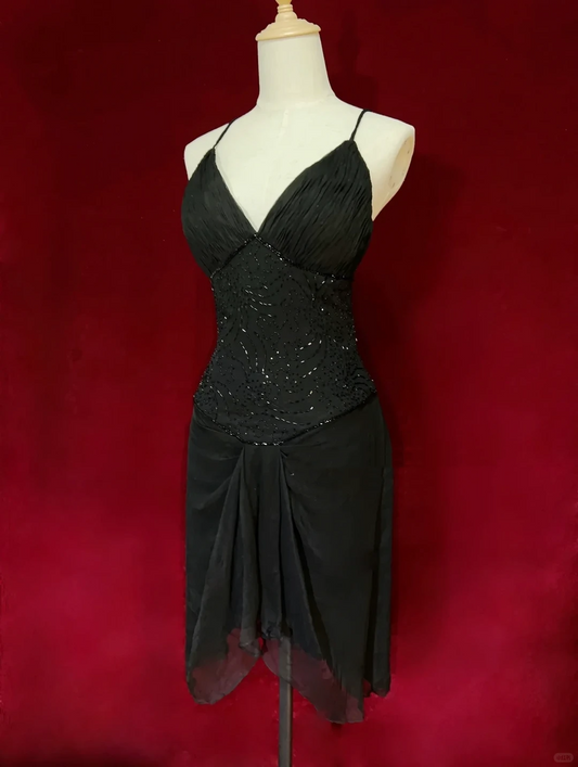 Sexy Black Spaghetti Straps Chiffon Beaded Short Graduation Homecoming Dress,Mini Prom Dress SP2903