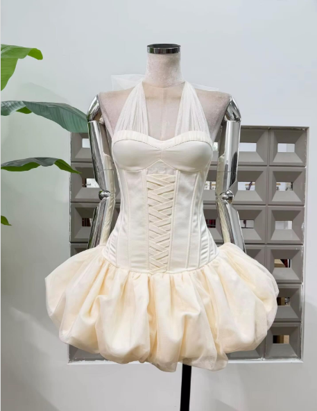 Sweet Halter Pink Satin Tulle A Line Short 19th Birthday Outfits,Mini Homecoming Dress SP3220