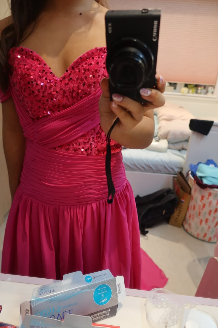 Pretty Hot Pink Sequin Chiffon Long Party Dress Prom Dresses SP3860
