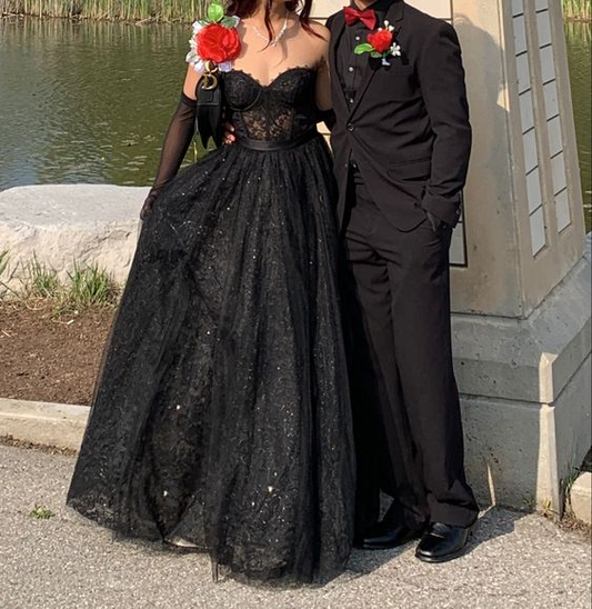 Charming Black Corset A-line Prom Dress,Black Formal Dress Y6485