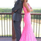 Chic Pink V Neck Mermaid Prom Dress,Lace Prom Gown,Pink Graduation Dress Y2235