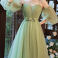 Simple A line Green Long Prom Dress, Green Tulle Bridesmaid Dress Y6986