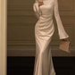 Women's O-Neck Satin Evening Dress,Simple White Cocktail Dress Y6894