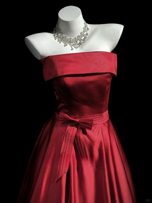 Elegant Red Strapless Satin Long Party Dress Prom Dress SP2761