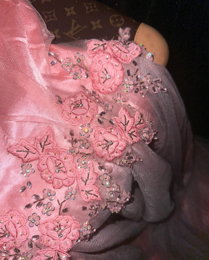 Pretty Pink Tulle Satin Appliques Mermaid Long Party Dress Prom Gown ,Strapless Wedding Guest Dress SP1417